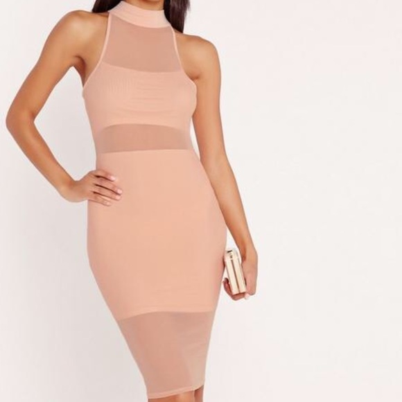 💎Chic Nude Mesh High Neck Dress💎 - Picture 4 of 5